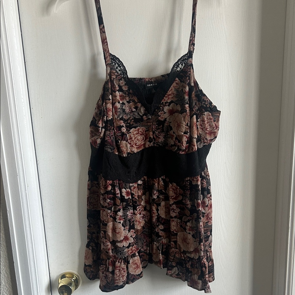 Torrid Black and Pink Smocked Top